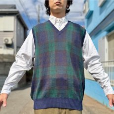 画像15: 「Polo by Ralph Lauren (ポロラルフローレン)」90s 00s 10s XL/XGサイズ コットン ブラックウォッチ ローゲージ ニット ベスト (15)