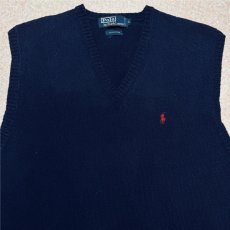 画像3: 「Polo by Ralph Lauren (ポロラルフローレン)」90s 00s 10s Lサイズ コットン ネイビー ポニー刺繍 ミドルゲージ ニット ベスト (3)