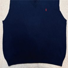 画像5: 「Polo by Ralph Lauren (ポロラルフローレン)」90s 00s 10s Lサイズ コットン ネイビー ポニー刺繍 ミドルゲージ ニット ベスト (5)
