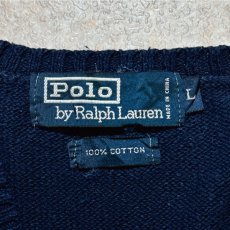 画像6: 「Polo by Ralph Lauren (ポロラルフローレン)」90s 00s 10s Lサイズ コットン ネイビー ポニー刺繍 ミドルゲージ ニット ベスト (6)