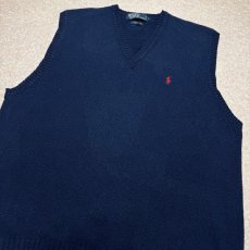 画像14: 「Polo by Ralph Lauren (ポロラルフローレン)」90s 00s 10s Lサイズ コットン ネイビー ポニー刺繍 ミドルゲージ ニット ベスト (14)