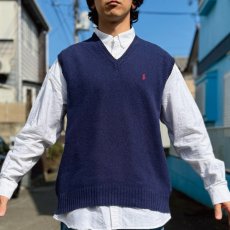 画像15: 「Polo by Ralph Lauren (ポロラルフローレン)」90s 00s 10s Lサイズ コットン ネイビー ポニー刺繍 ミドルゲージ ニット ベスト (15)