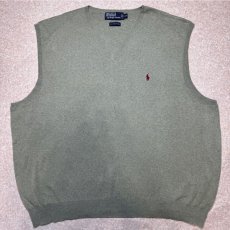 画像1: 「Polo by Ralph Lauren (ポロラルフローレン)」90s 00s 10s 3XBサイズ ピマコットン オリーブ ポニー刺繍 ニット ベスト (1)