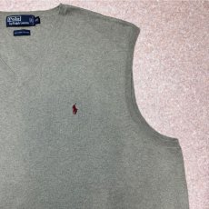 画像4: 「Polo by Ralph Lauren (ポロラルフローレン)」90s 00s 10s 3XBサイズ ピマコットン オリーブ ポニー刺繍 ニット ベスト (4)