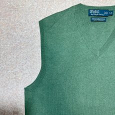 画像2: 「Polo by Ralph Lauren (ポロラルフローレン)」90s 00s 10s L/Gサイズ ピマコットン グリーン ポニー刺繍 ニット ベスト (2)