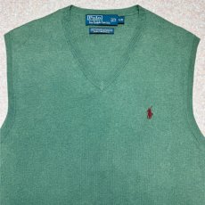 画像3: 「Polo by Ralph Lauren (ポロラルフローレン)」90s 00s 10s L/Gサイズ ピマコットン グリーン ポニー刺繍 ニット ベスト (3)