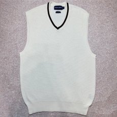 画像1: 「POLO GOLF RALPH LAUREN(ポロゴルフラルフローレン)」80s 90s Mサイズ ピマコットン オフホワイト ワッフル ニット ベスト (1)