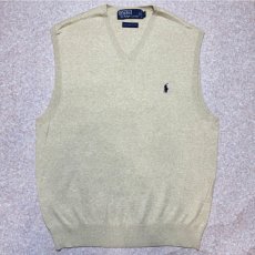画像1: 「Polo by Ralph Lauren (ポロラルフローレン)」90s 00s 10s Mサイズ ピマコットン ベージュ ポニー刺繍 ニット ベスト (1)