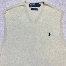 画像3: 「Polo by Ralph Lauren (ポロラルフローレン)」90s 00s 10s Mサイズ ピマコットン ベージュ ポニー刺繍 ニット ベスト (3)
