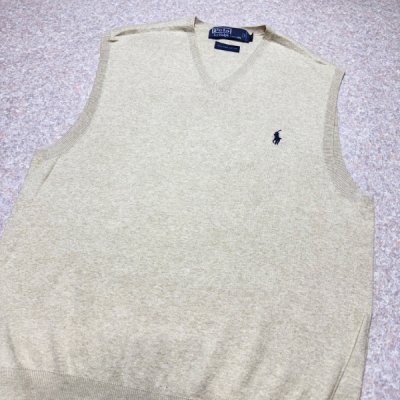 画像3: 「Polo by Ralph Lauren (ポロラルフローレン)」90s 00s 10s Mサイズ ピマコットン ベージュ ポニー刺繍 ニット ベスト