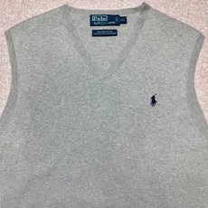 画像3: 「Polo by Ralph Lauren (ポロラルフローレン)」90s 00s 10s XLサイズ ピマコットン ライトグレー ポニー刺繍 ニット ベスト (3)
