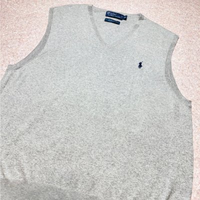 画像3: 「Polo by Ralph Lauren (ポロラルフローレン)」90s 00s 10s XLサイズ ピマコットン ライトグレー ポニー刺繍 ニット ベスト