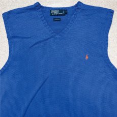 画像3: 「Polo by Ralph Lauren (ポロラルフローレン)」90s 00s 10s Lサイズ コットン ロイヤルブルー ポニー刺繍 ローゲージ ニット ベスト (3)