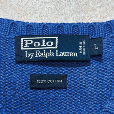 画像2: 「Polo by Ralph Lauren (ポロラルフローレン)」90s 00s 10s Lサイズ コットン ロイヤルブルー ポニー刺繍 ローゲージ ニット ベスト