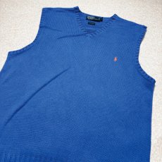 画像14: 「Polo by Ralph Lauren (ポロラルフローレン)」90s 00s 10s Lサイズ コットン ロイヤルブルー ポニー刺繍 ローゲージ ニット ベスト (14)