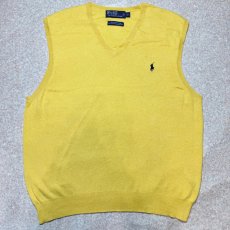 画像1: 「Polo by Ralph Lauren (ポロラルフローレン)」90s 00s 10s XLサイズ ピマコットン イエロー ポニー刺繍 ニット ベスト (1)
