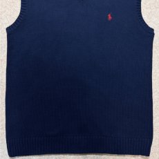 画像5: 「Polo by Ralph Lauren (ポロラルフローレン)」90s 00s 10s ボーイズ Lサイズ Sサイズ相当 コットン ネイビー ポニー刺繍 ローゲージ ニット ベスト (5)