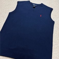 画像13: 「Polo by Ralph Lauren (ポロラルフローレン)」90s 00s 10s ボーイズ Lサイズ Sサイズ相当 コットン ネイビー ポニー刺繍 ローゲージ ニット ベスト (13)