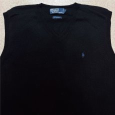 画像3: 「Polo by Ralph Lauren (ポロラルフローレン)」90s 00s 10s XLサイズ ラムズウール ブラック ポニー刺繍 ニット ベスト (3)