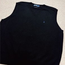 画像13: 「Polo by Ralph Lauren (ポロラルフローレン)」90s 00s 10s XLサイズ ラムズウール ブラック ポニー刺繍 ニット ベスト (13)