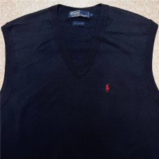 画像3: 「Polo by Ralph Lauren (ポロラルフローレン)」90s 00s 10s Lサイズ コットン ネイビー ポニー刺繍 ニット ベスト (3)
