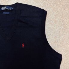 画像4: 「Polo by Ralph Lauren (ポロラルフローレン)」90s 00s 10s Lサイズ コットン ネイビー ポニー刺繍 ニット ベスト (4)