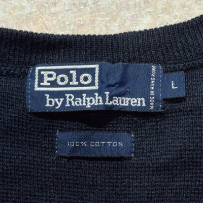 画像2: 「Polo by Ralph Lauren (ポロラルフローレン)」90s 00s 10s Lサイズ コットン ネイビー ポニー刺繍 ニット ベスト