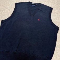画像13: 「Polo by Ralph Lauren (ポロラルフローレン)」90s 00s 10s Lサイズ コットン ネイビー ポニー刺繍 ニット ベスト (13)