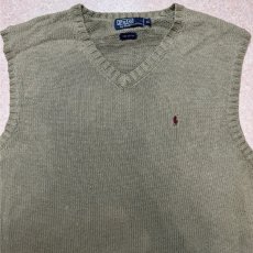 画像3: 「Polo by Ralph Lauren (ポロラルフローレン)」90s 00s 10s XLサイズ コットン オリーブ ポニー刺繍 ローゲージ ニット ベスト (3)