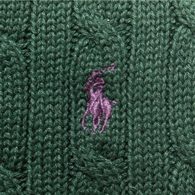 画像1: 「Polo by Ralph Lauren (ポロラルフローレン)」90s 00s 10s ボーイズ XL Sサイズ相当 コットン グリーン ケーブル編み ポニー刺繍 ニット ベスト