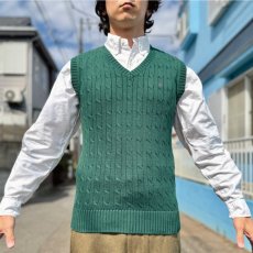 画像16: 「Polo by Ralph Lauren (ポロラルフローレン)」90s 00s 10s ボーイズ XL Sサイズ相当 コットン グリーン ケーブル編み ポニー刺繍 ニット ベスト (16)