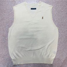 画像1: 「Polo by Ralph Lauren (ポロラルフローレン)」90s 00s 10s 20s S〜Mサイズ相当 ピマコットン オフホワイト ポニー刺繍 ニット ベスト (1)