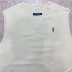 画像3: 「Polo by Ralph Lauren (ポロラルフローレン)」90s 00s 10s 20s S〜Mサイズ相当 ピマコットン オフホワイト ポニー刺繍 ニット ベスト (3)