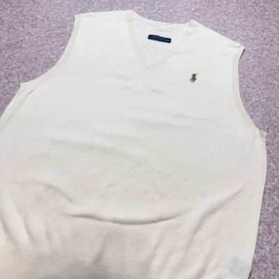 画像3: 「Polo by Ralph Lauren (ポロラルフローレン)」90s 00s 10s 20s S〜Mサイズ相当 ピマコットン オフホワイト ポニー刺繍 ニット ベスト