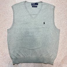画像1: 「Polo by Ralph Lauren (ポロラルフローレン)」90s 00s 10s Lサイズ ピマコットン ライトグレー ポニー刺繍 ニット ベスト (1)