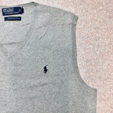 画像4: 「Polo by Ralph Lauren (ポロラルフローレン)」90s 00s 10s Lサイズ ピマコットン ライトグレー ポニー刺繍 ニット ベスト (4)