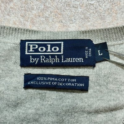 画像2: 「Polo by Ralph Lauren (ポロラルフローレン)」90s 00s 10s Lサイズ ピマコットン ライトグレー ポニー刺繍 ニット ベスト