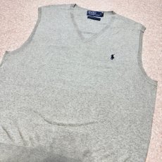 画像14: 「Polo by Ralph Lauren (ポロラルフローレン)」90s 00s 10s Lサイズ ピマコットン ライトグレー ポニー刺繍 ニット ベスト (14)