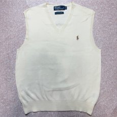 画像1: 「Polo by Ralph Lauren (ポロラルフローレン)」90s 00s 10s Mサイズ ピマコットン オフホワイト ポニー刺繍 ニット ベスト (1)