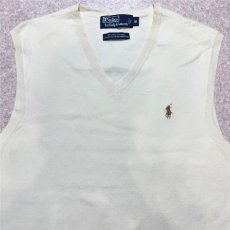画像3: 「Polo by Ralph Lauren (ポロラルフローレン)」90s 00s 10s Mサイズ ピマコットン オフホワイト ポニー刺繍 ニット ベスト (3)