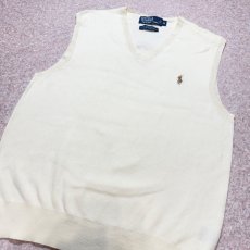 画像14: 「Polo by Ralph Lauren (ポロラルフローレン)」90s 00s 10s Mサイズ ピマコットン オフホワイト ポニー刺繍 ニット ベスト (14)