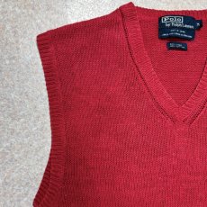 画像2: 「Polo by Ralph Lauren (ポロラルフローレン)」90s 00s 10s Mサイズ リネン コットン レッド ポニー刺繍 ローゲージ ニット ベスト (2)