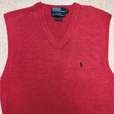 画像3: 「Polo by Ralph Lauren (ポロラルフローレン)」90s 00s 10s Mサイズ リネン コットン レッド ポニー刺繍 ローゲージ ニット ベスト (3)