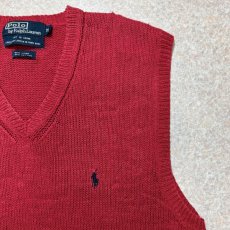 画像4: 「Polo by Ralph Lauren (ポロラルフローレン)」90s 00s 10s Mサイズ リネン コットン レッド ポニー刺繍 ローゲージ ニット ベスト (4)