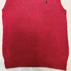 画像5: 「Polo by Ralph Lauren (ポロラルフローレン)」90s 00s 10s Mサイズ リネン コットン レッド ポニー刺繍 ローゲージ ニット ベスト (5)