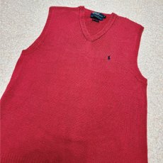 画像13: 「Polo by Ralph Lauren (ポロラルフローレン)」90s 00s 10s Mサイズ リネン コットン レッド ポニー刺繍 ローゲージ ニット ベスト (13)