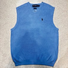 画像1: 「POLO GOLF RALPH LAUREN(ポロゴルフラルフローレン)」80s 90s Lサイズ コットン スカイブルー ポニー刺繍 ニット ベスト (1)