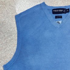 画像2: 「POLO GOLF RALPH LAUREN(ポロゴルフラルフローレン)」80s 90s Lサイズ コットン スカイブルー ポニー刺繍 ニット ベスト (2)