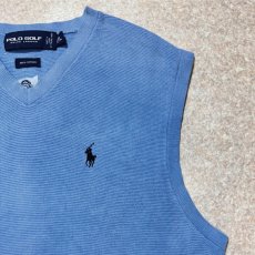 画像4: 「POLO GOLF RALPH LAUREN(ポロゴルフラルフローレン)」80s 90s Lサイズ コットン スカイブルー ポニー刺繍 ニット ベスト (4)