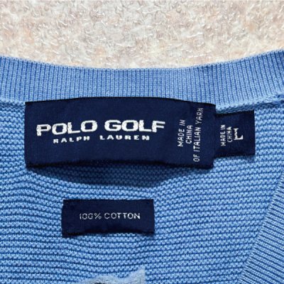 画像2: 「POLO GOLF RALPH LAUREN(ポロゴルフラルフローレン)」80s 90s Lサイズ コットン スカイブルー ポニー刺繍 ニット ベスト